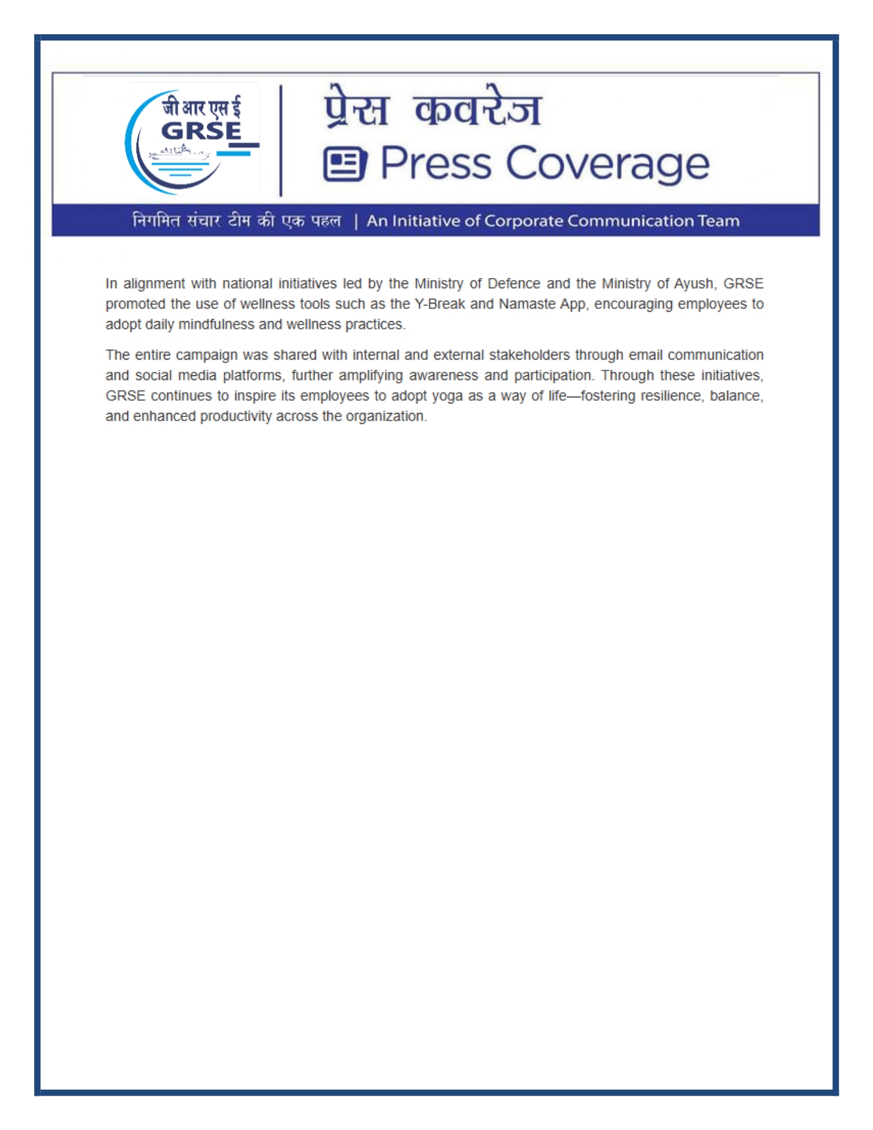 Press Coverage : CMD,GRSE conferred on CMA's Management Excellence Award 2025  